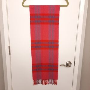 100% Merino Wool Scarf - Pink, Dark Orange, Purple & Grey Plaid - John Hanly